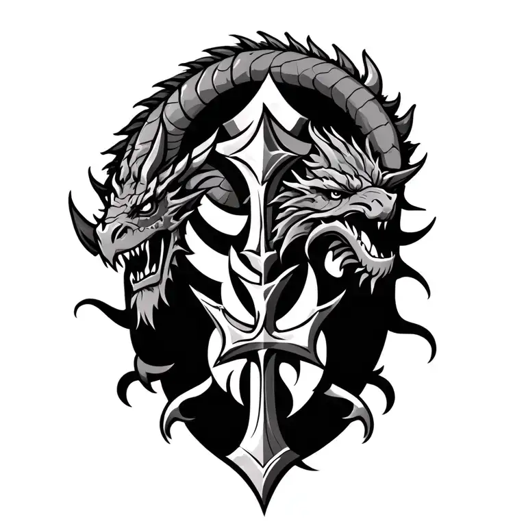 Viking Theme Side Of The Head With Dragon And Cross