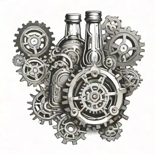 Design A Tattoo With Beer Bottles And Mechanical Gears Blending Together