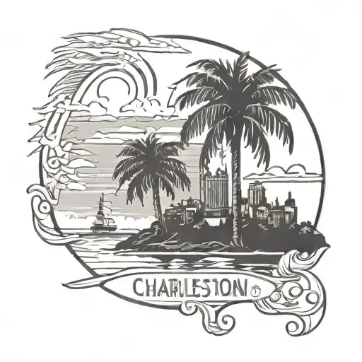 Charleston South Carolina Outline With Palm