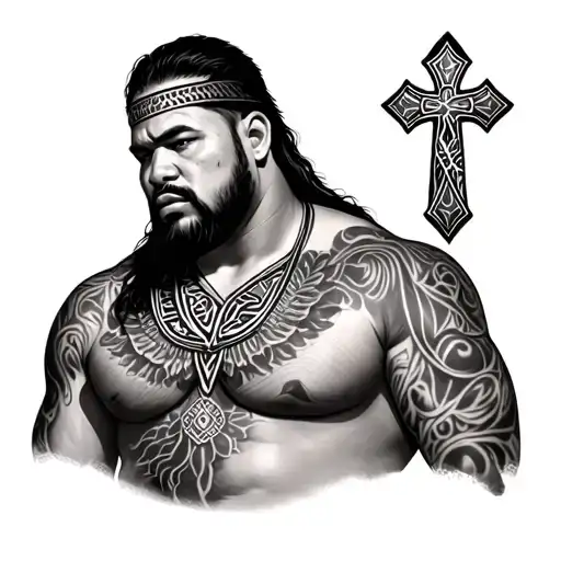 Samoan Half Chest And Half Sleeve With A Cross O Negative Life
