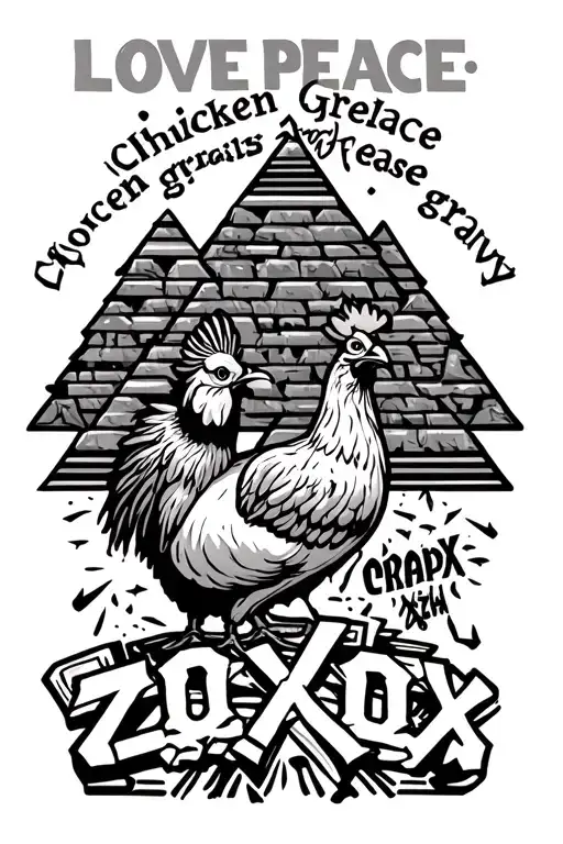 Egyptian Font Of Love Peace Chicken Grease And Gravy Zoxox With Pyramid Background
