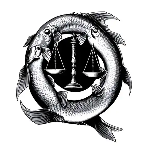Two Fish In A Circle Around Of Scale Of Justice