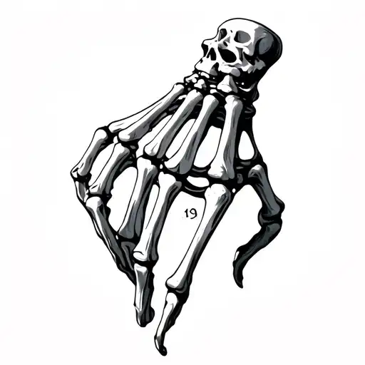 Right Hand Skeleton Hand With 19 Written In Dorsum