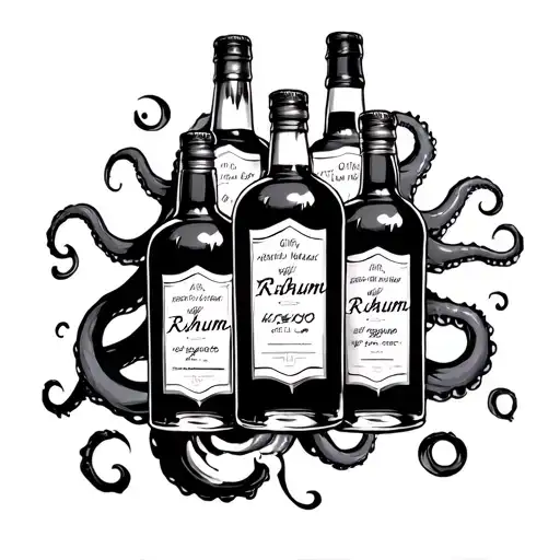 Angry Kraken Taking Three Bottles Of Rhum With Birthdate Of Childs Inside