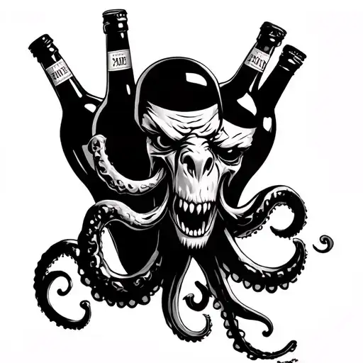 Angry Face Of Kraken Taking Three Bottles Of Rhum With Birthdate Of Childs Inside