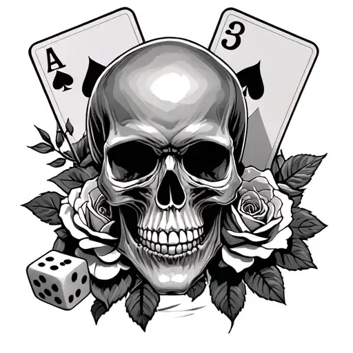 Skull And Roses And Dice And 5 Poker Cards With 7 2 6 2 5 In That Exact Order