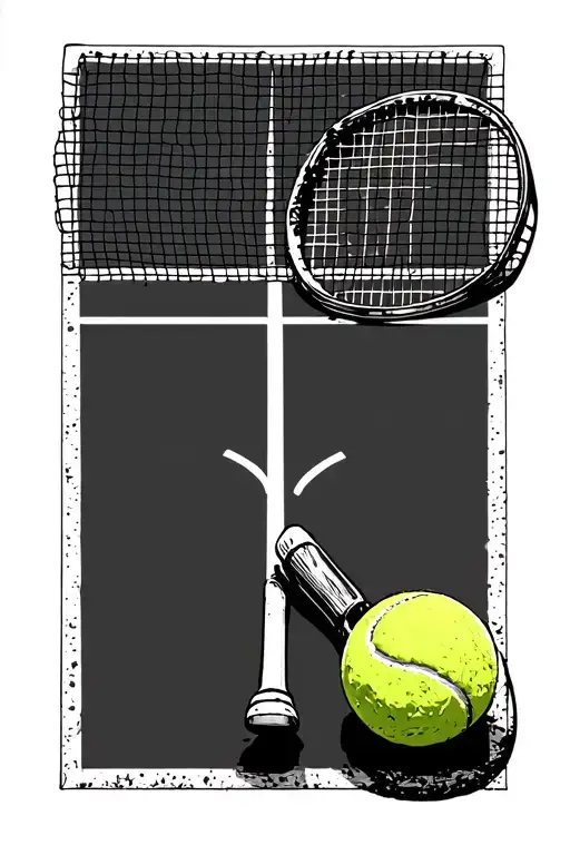 Tennis Court With Tennis Racket Tennis Ball