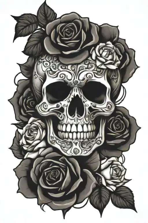 Skull And Roses Intertwined Symbolizing