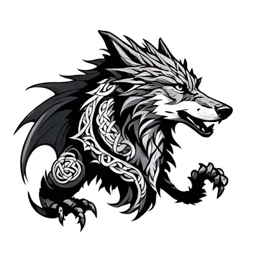 Celtic Dragon With Celtic Wolf