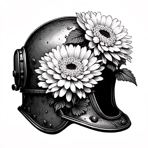 Chrysanthemum Growing From Miners Helmet