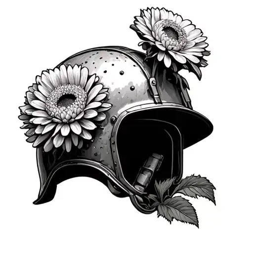 Chrysanthemum Growing From Upside Down Miners Helmet