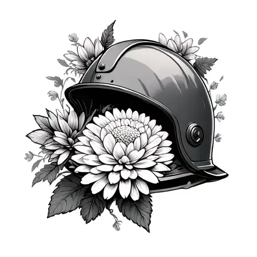Chrysanthemum Inside Miners Helmet Surrounded