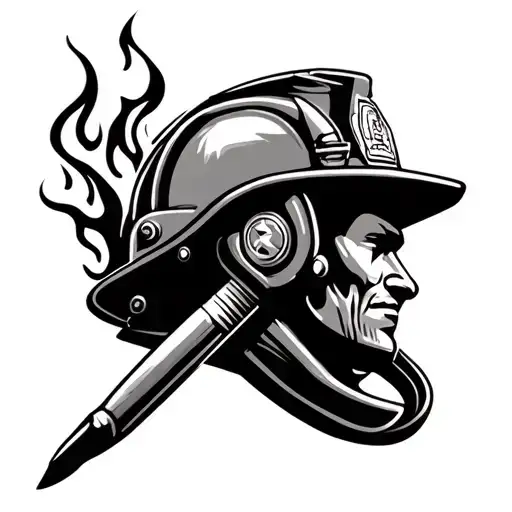 Firefighter Helmet On A Paintbrush With Hot Rod Flames