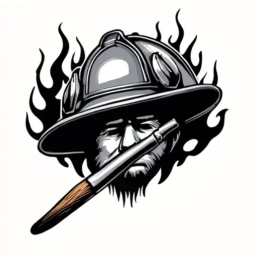 Firefighter Helmet On A Paintbrush With Hot Rod Flames