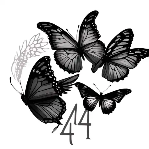 3 Butterflies & 444 Angel Number Behind Ear