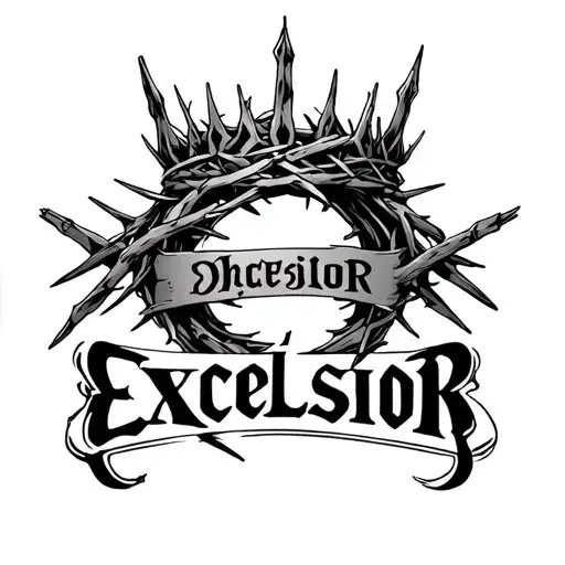 The Word Excelsior With A Crown Of Thorns