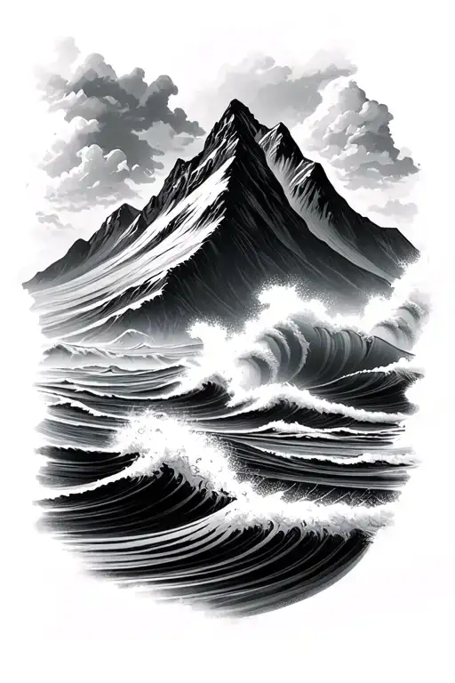 Mountain And Waves Crashing In The Background