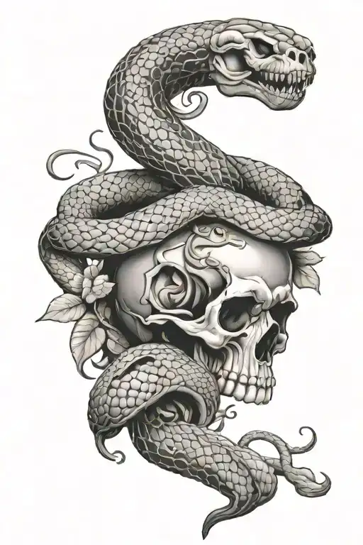 Tattoo On Shin Skull And Snake