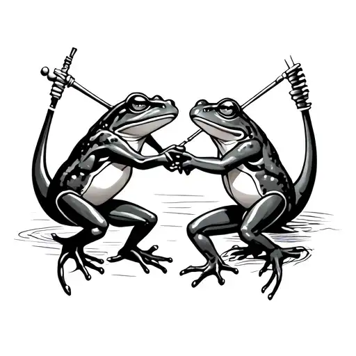 Two Frogs Fencing