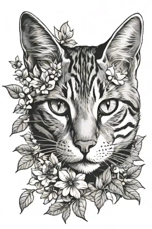 The Cat Looks Straight Ahead And The Apple Tree Flowers And