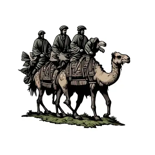 Alcohol Addiction Combined With A Camel Caravan Traveling Over Mossy