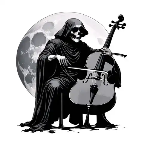 The Grim Reaper Playing The Cello In Front Of The Moon