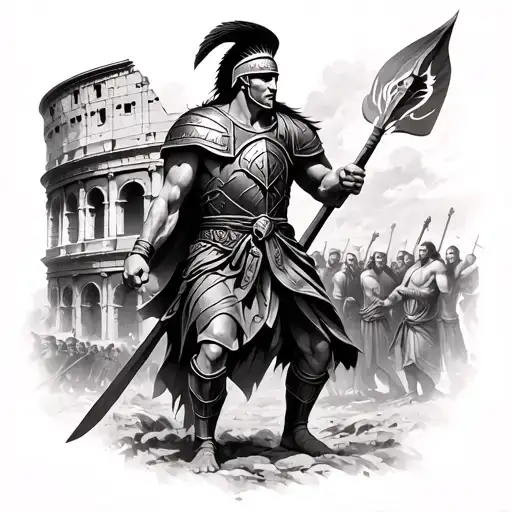 The Battle Of The Spartan Warrior Against The Background Of The Coliseum