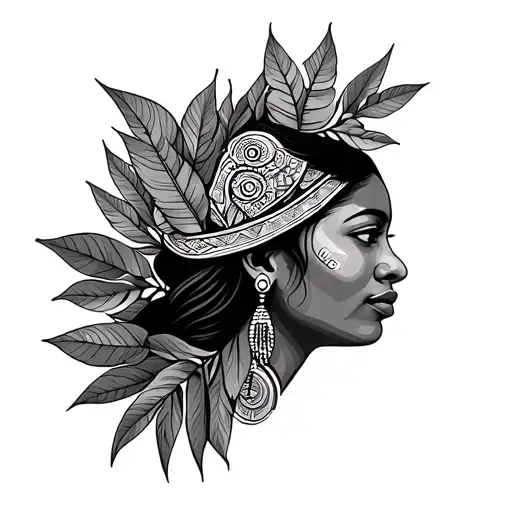 Aboriginal Woman Face With Tobacco Leaves In The Caribbean