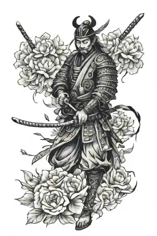 Samurai Surrounded By Dead Flowers Intertwined
