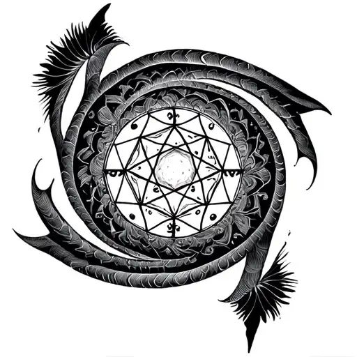 Fibonacci Spiral Dot Work Metatrons Cube Shading