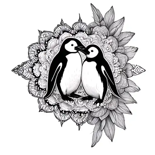 Mandala With Penguin Couple