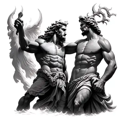 Image Of Poseidon And Zeus Attracting Side By Side Ready For Battle