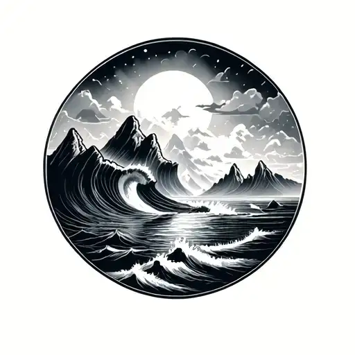 Round Tattoo With Pacificus And Mountains Inside