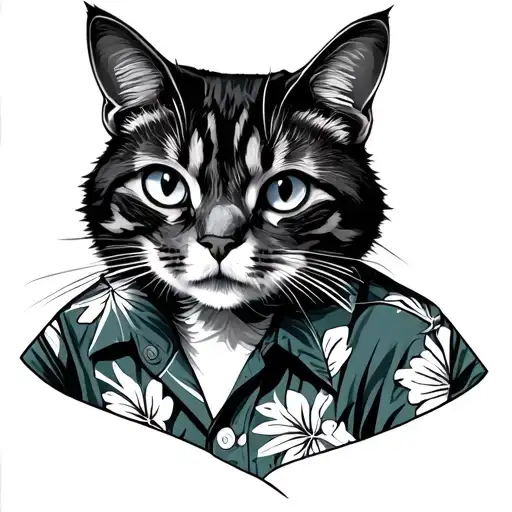 Simple Cat In A Hawaiian Shirt With Rolled Sleeves