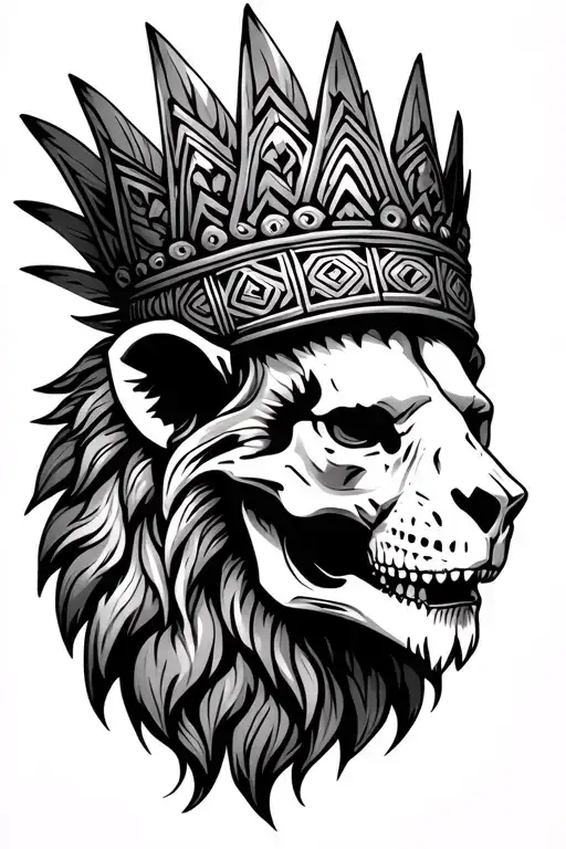 Lion's Skull Wearing An Aztec Crown