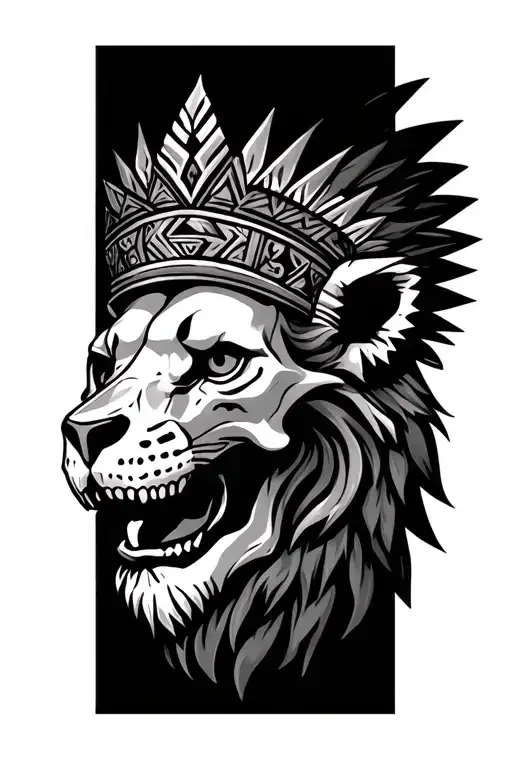 Lion's Skull Wearing An Aztec Crown