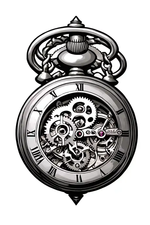Pocket Watch With Gears Inside The Middle