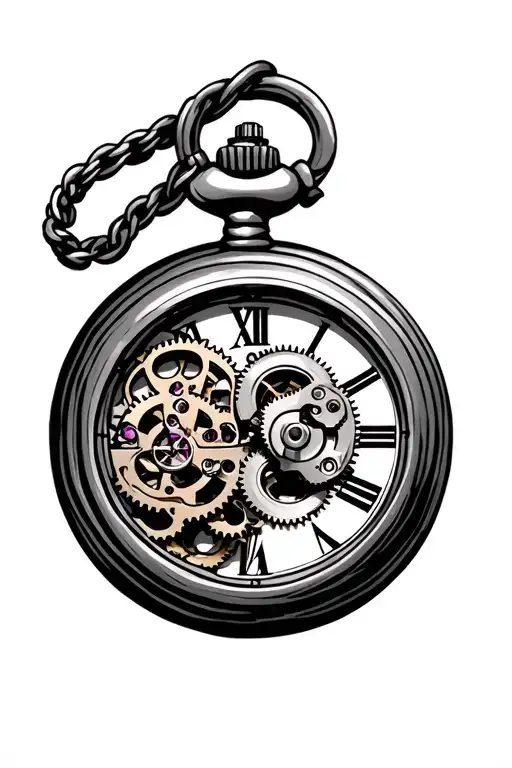 Pocket Watch With Gears Inside The Middle