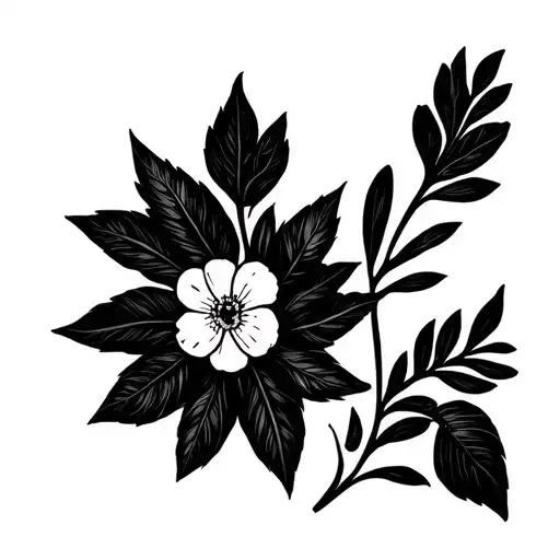 Fineline Leafs With Flower Minimalistic