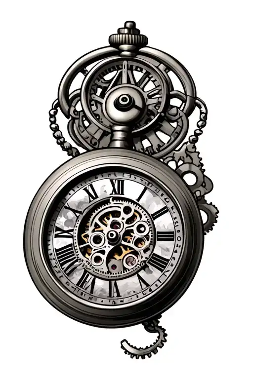 Pocket Watch With Gears Inside The Middle