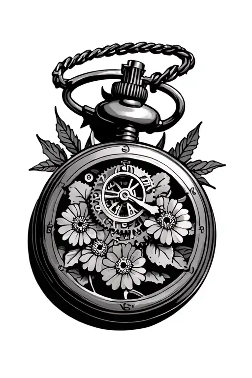 Pocket Watch With Gears Inside The Middle With Flowers