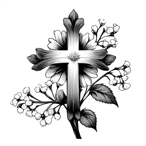 Cross With Babys Breath Flower