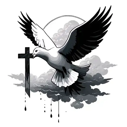 Dove With Cross And Clouds