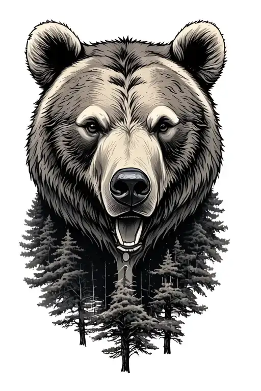 Bear Head And Forrested Tree Line