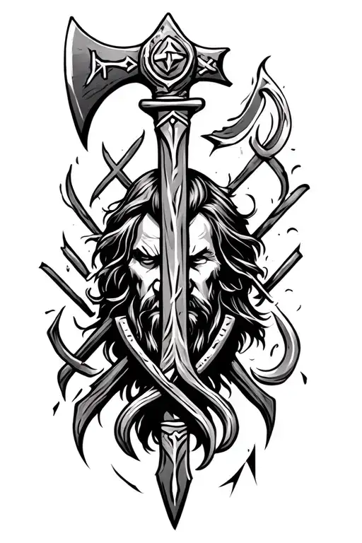 Vikings With Ax And Runes