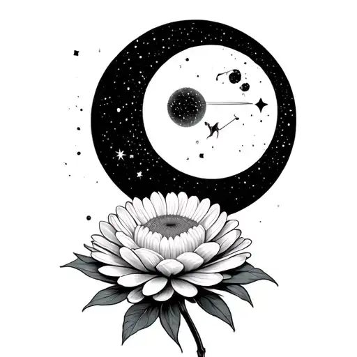 Chrysanthemum Flower Waning Gibbous Moon And Sagittarius Constellation