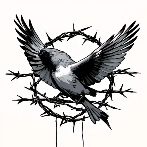 Barbed Wired And Birds Flying