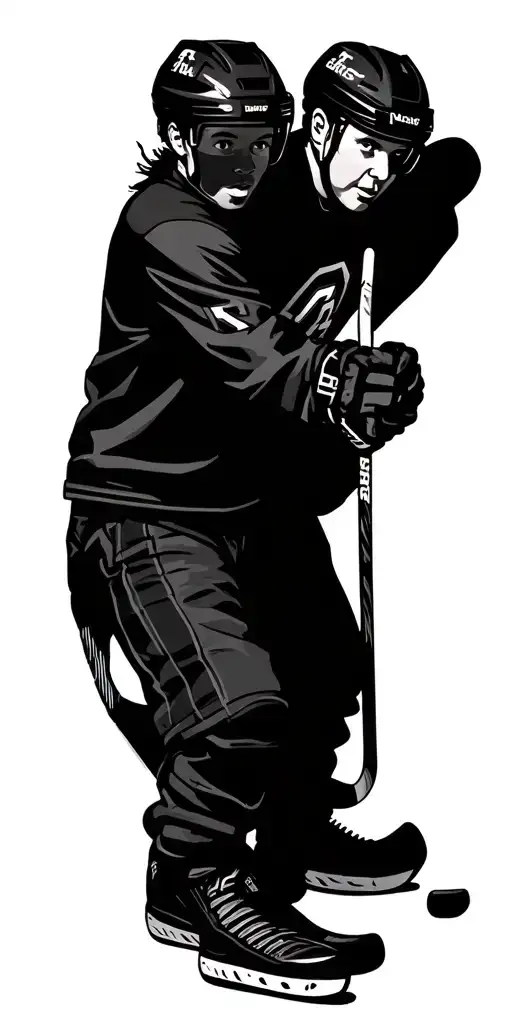 Kids And Dad Playing Hockey Outside