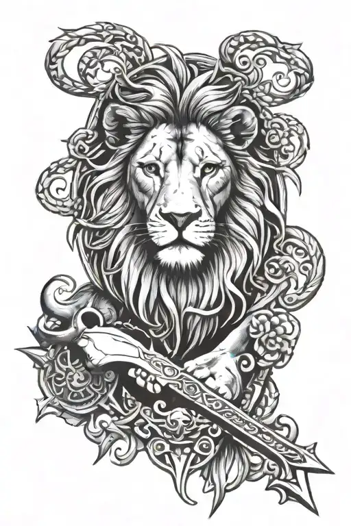 Lion With Khanda Sword Tatto