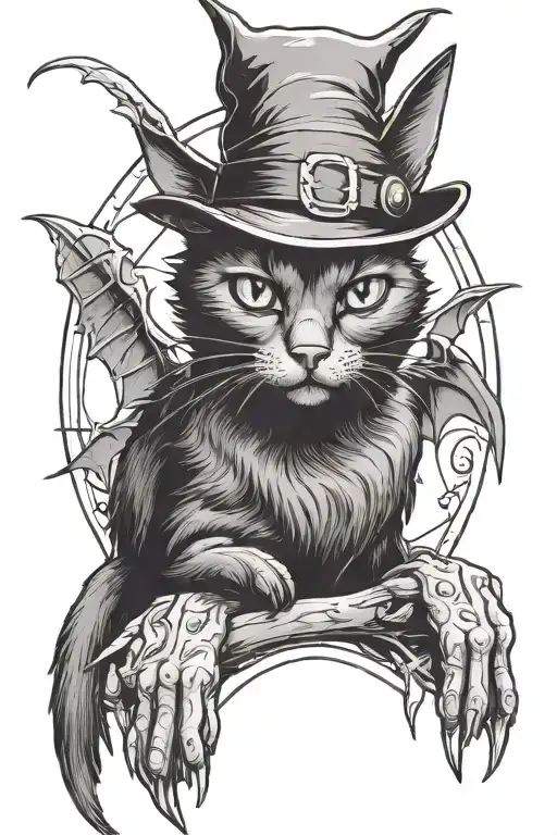 Black Cat With Bat Wings And A Witch Hat